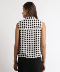 Camisa-Feminina-Estampada-Xadrez-Vichy-Com-No-e-Bolso-Sem-Manga-Preta-9875268-Preto_2