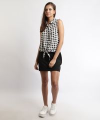 Camisa-Feminina-Estampada-Xadrez-Vichy-Com-No-e-Bolso-Sem-Manga-Preta-9875268-Preto_3