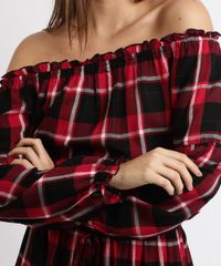 Vestido-Feminino-Curto-Ombro-a-Ombro-Estampado-Xadrez-Manga-Longa-Vermelho-9895345-Vermelho_4