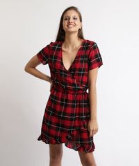 Vestido-Feminino-Curto-Transpassado-Estampado-Xadrez-Manga-Curta-Vinho-9896301-Vinho_1