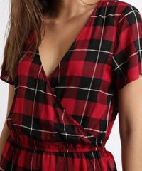 Vestido-Feminino-Curto-Transpassado-Estampado-Xadrez-Manga-Curta-Vinho-9896301-Vinho_4