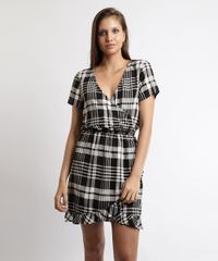 Vestido-Feminino-Curto-Transpassado-Estampado-Xadrez-Manga-Curta-Preto-9896302-Preto_1