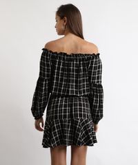 Vestido-Feminino-Curto-Ombro-a-Ombro-Estampado-Xadrez-Manga-Longa-Preto-9895346-Preto_2