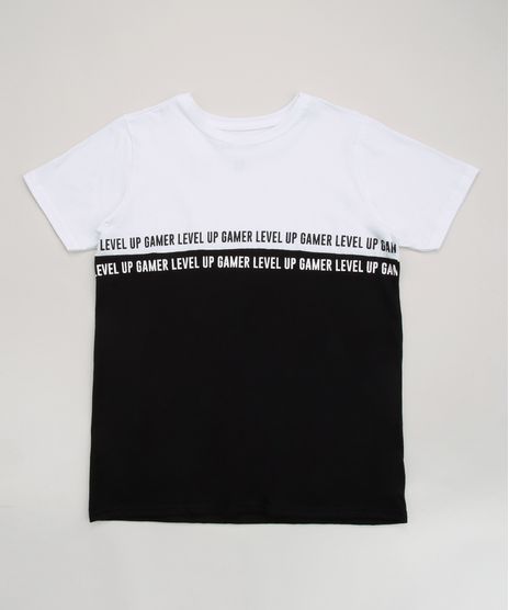 Camiseta-Juvenil-Bicolor--Level-Up--com-Recorte-Manga-Curta-Preta-9957282-Preto_1