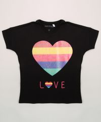 Blusa-Juvenil-Coracao-Colorido--Love--Manga-Curta-Preta-9962370-Preto_1