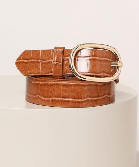 Cinto-Feminino-Medio-Croco-com-Fivela-Arredondada-Metalizada-Caramelo-9945536-Caramelo_1