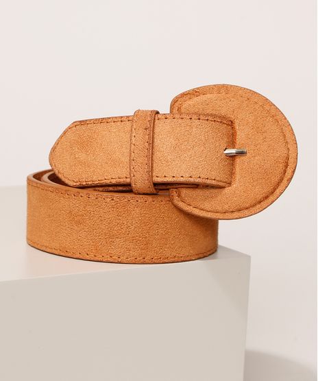 Cinto-Feminino-Medio-em-Suede-com-Fivela-Encapada-Caramelo-9641031-Caramelo_1