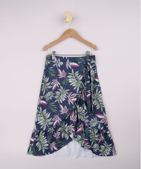 Saia-Infantil-Midi-Estampada-de-Folhagens-com-Babados-Azul-Escuro-9946791-Azul_Escuro_1