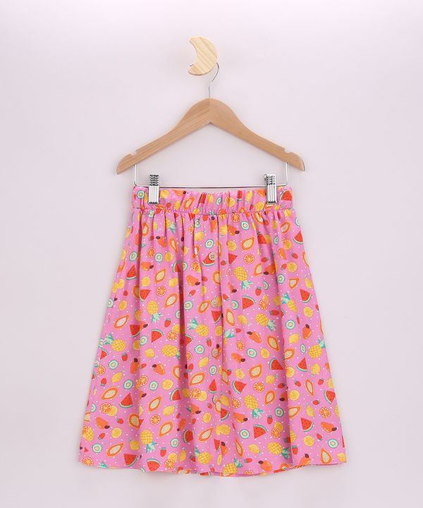 Saia Infantil Midi Estampada de Frutas Rosa 6