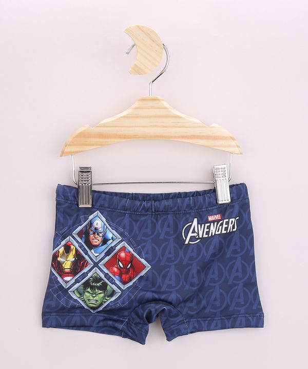 Sunga Infantil Boxer Os Vingadores Estampada com Proteção UV50+ Azul Marinho 10