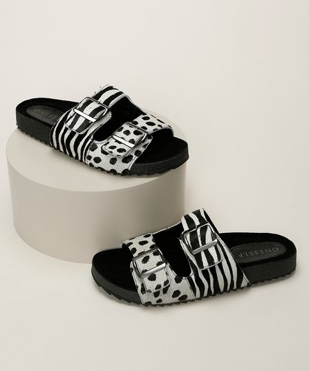 Rasteirinha-Feminina-de-Couro-Oneself-Estampada-Zebra-com-Fivelas-Preta-9965234-Preto_1