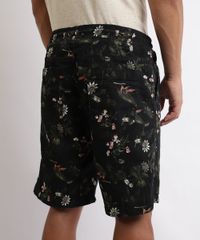 Bermuda-de-Sarja-Masculina-Relaxed-Estampada-Floral-com-Bolsos-Preta-9965417-Preto_2