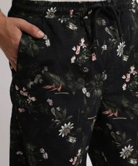 Bermuda-de-Sarja-Masculina-Relaxed-Estampada-Floral-com-Bolsos-Preta-9965417-Preto_4
