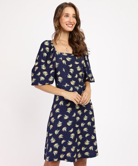 Vestido-Feminino-Curto-Estampado-de-Banana-Manga-Bufante-Azul-Marinho-9960242-Azul_Marinho_1