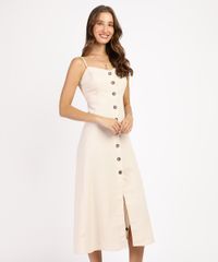 Vestido-Feminino-Midi-com-Linho-e-Botoes-Alca-Fina-Bege-Claro-9963797-Bege_Claro_1