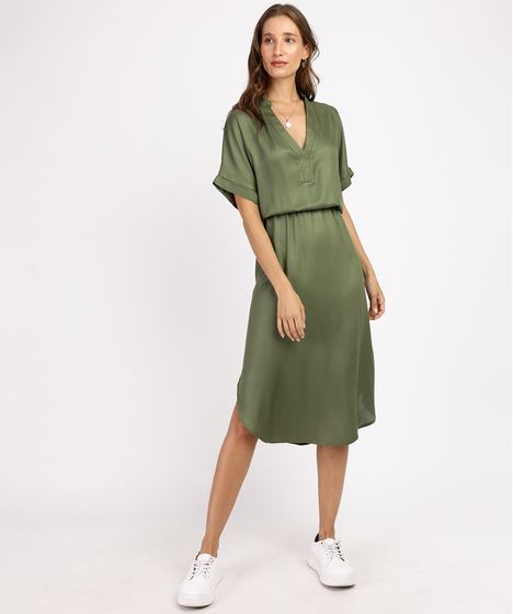 vestido verde militar midi