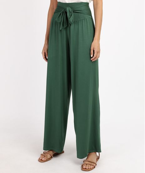 Calca-Feminina-Pantalona-Cintura-Alta-com-Amarracao-Verde-Escuro-9948266-Verde_Escuro_1