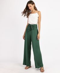Calca-Feminina-Pantalona-Cintura-Alta-com-Amarracao-Verde-Escuro-9948266-Verde_Escuro_3