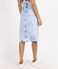 Saia-Jeans-Feminina-Midi-Marmorizada-com-Fenda-e-Barra-Desfiada-Azul-Claro-9964768-Azul_Claro_2
