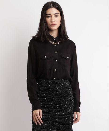 Camisa-Feminina-Ampla-com-Bolsos-e-Martingale-Manga-Longa-Preta-9896329-Preto_1