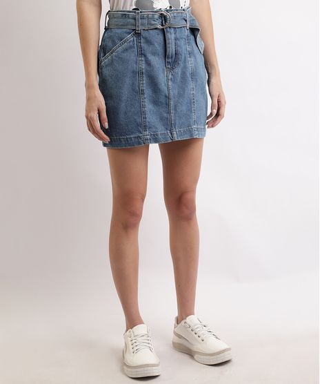 Saia-Jeans-Feminina-Curta-com-Recortes-e-Cinto-Azul-Medio-9964622-Azul_Medio_1