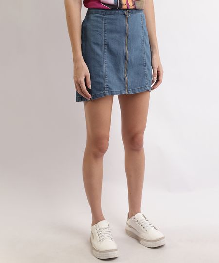 Saia-Jeans-Feminina-Curta-com-Recortes-e-Ziper-de-Argola-Azul-Medio-9964624-Azul_Medio_1