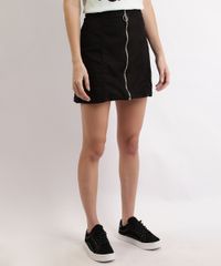 Saia-de-Sarja-Feminina-Curta-com-Recortes-e-Ziper-de-Argola-Preta-9964628-Preto_1