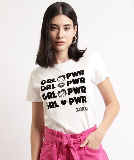 Blusa-Feminina-Betty-Boop--Grl-Pwr--Flocada-Manga-Curta-Decote-Redondo-Off-White-9967635-Off_White_1