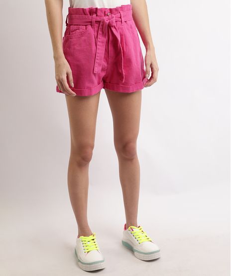 Short-de-Sarja-Feminino-Clochard-Cintura-Super-Alta-com-Faixa-para-Amarrar-Pink-9969056-Pink_1