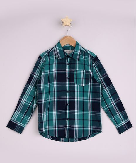 Camisa-Infantil-Estampada-Xadrez-com-Bolso-Manga-Longa-Verde-Escuro-9808444-Verde_Escuro_1