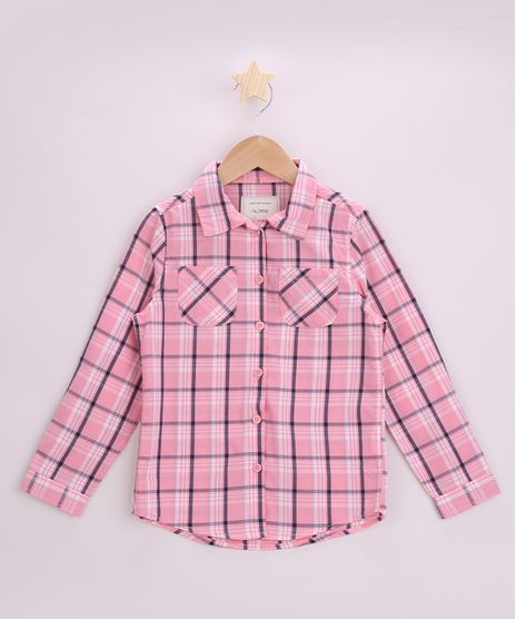 Camisa-Infantil-Estampada-Xadrez-com-Bolso-Manga-Longa-Rosa-9818714-Rosa_1