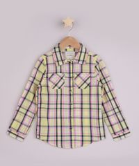 Camisa Infantil Estampada Xadrez de Festa Junina com Bolso Manga Longa Amarela