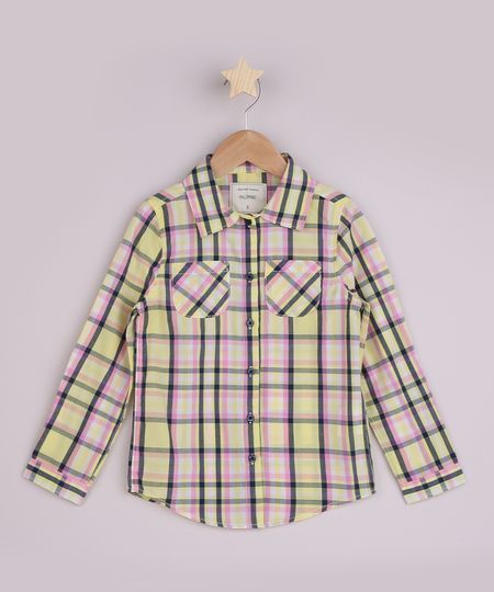 Camisa Infantil Estampada Xadrez de Festa Junina com Bolso Manga Longa Amarela Camisa Infantil Estampada Xadrez de Festa Junina com Bolso Manga Longa Amarela