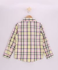 Camisa Infantil Estampada Xadrez de Festa Junina com Bolso Manga Longa Amarela costas