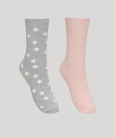 Kit-de-2-Meias-de-Inverno-Feminino-Estampado-Estrelas-Cano-Alto-Felpada-Multicor-9837849-Multicor_1