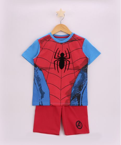 Conjunto-Infantil-Homem-Aranha-de-Camiseta-Manga-Curta-azul---Bermuda-Vermelho-9956711-Vermelho_1