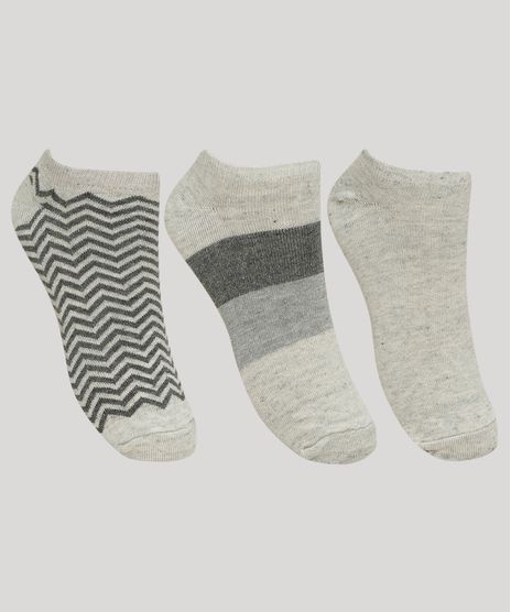 Kit-de-3-Meias-Feminino-Estampado-Chevron-Cano-Baixo-Cinza-9961794-Cinza_1