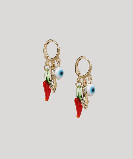 Brinco-Feminino-Argola-com-Pingentes-da-Sorte-Dourado-9964173-Dourado_1
