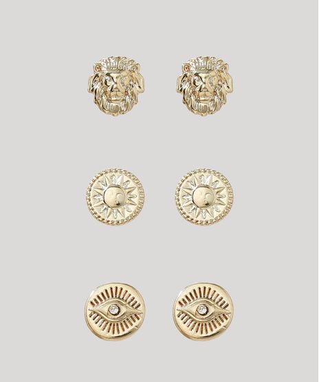 Kit-Feminino-de-3-Brincos-Folheados-Sorte-Dourado-9966592-Dourado_1