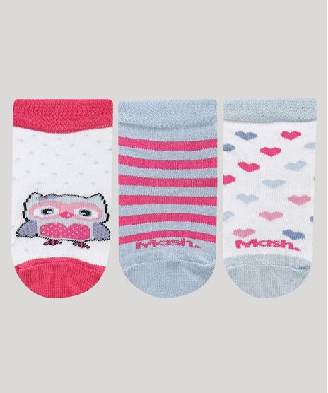 Kit-de-3-Meias-Infantil-Estampado-de-Coruja-Coracoes-e-Listras-Cano-Medio-Multicor-9969977-Multicor_1