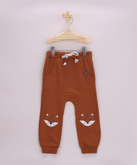 Calca-de-Moletom-Infantil-Raposinha-com-Bolsos-Marrom-9790373-Marrom_1