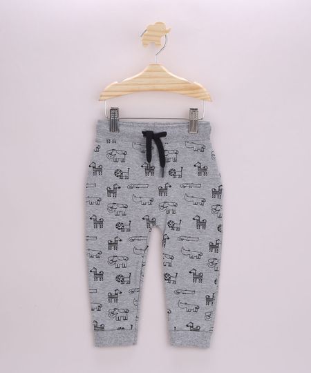 Calca-de-Moletom-Infantil-Estampada-de-Bichinhos-com-Cordao-Cinza-Mescla-9957233-Cinza_Mescla_1
