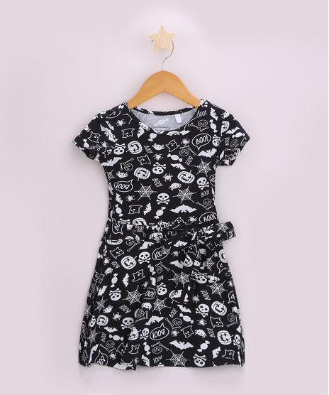 Vestido-Infantil-Estampado-Halloween-Manga-Curta-com-Faixa-para-Amarrar-Preto-9960044-Preto_1