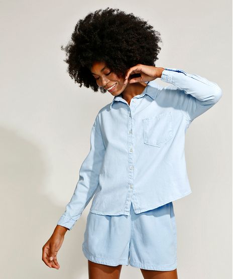 Camisa-Feminina-Mindset-Pijama-com-Bolso-Manga-Longa-Azul-Claro-9953966-Azul_Claro_1