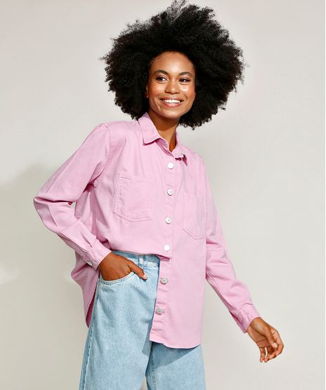 Camisa-de-Sarja-Feminina-Mindset-Ampla-com-Bolsos-Manga-Longa-Rosa-Claro-9969108-Rosa_Claro_1