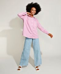 Camisa-de-Sarja-Feminina-Mindset-Ampla-com-Bolsos-Manga-Longa-Rosa-Claro-9969108-Rosa_Claro_3