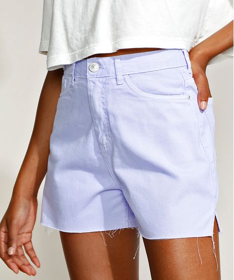 Short-de-Sarja-Feminino-Mindset-Cintura-Alta-com-Fenda-e-Barra-a-Fio-Lilas-9967304-Lilas_1