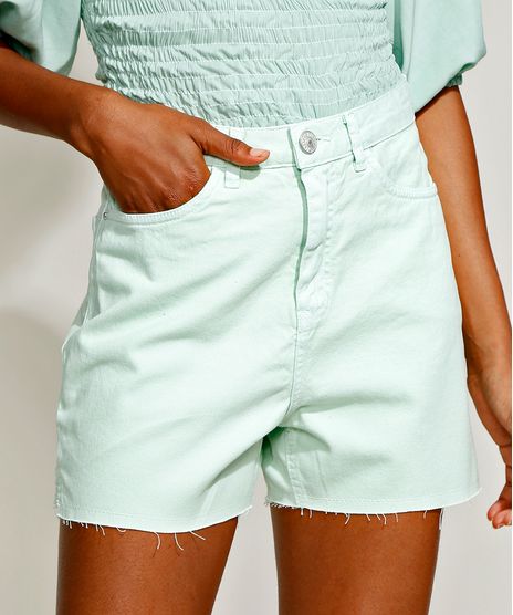 Short-de-Sarja-Feminino-Mindset-Cintura-Alta-com-Fenda-e-Barra-a-Fio-Verde-Claro-9967307-Verde_Claro_1