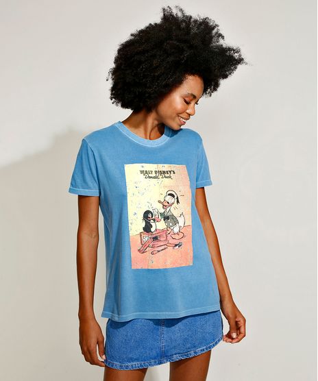 T-Shirt-Feminina-Mindset-Pato-Donald-Manga-Curta-Decote-Redondo-Azul-9969392-Azul_1