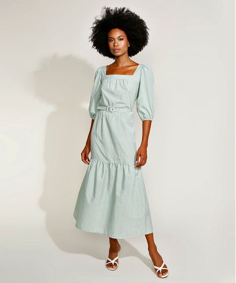 Vestido-Feminino-Mindset-Midi-Estampado-Xadrez-Vichy-com-Cinto-Manga-Bufante-Verde-Claro-9970760-Verde_Claro_1